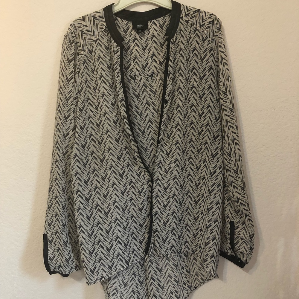 Mossimo sheer button up top with faux leather trim